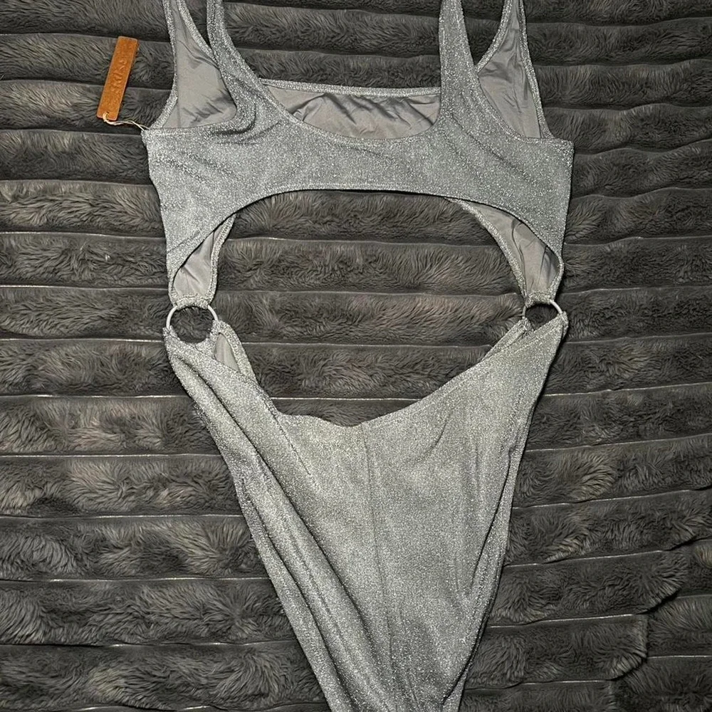 SKIMS Glitter Swim Monokini in Nickel - Size: 3X